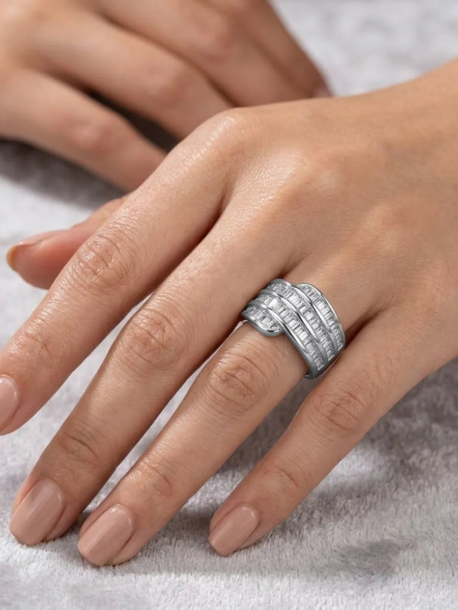 Peora Baguette Layered CZ Statement Ring - Silver