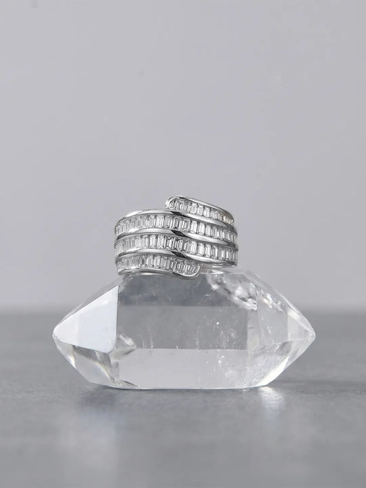 Peora Baguette Layered CZ Statement Ring - Silver