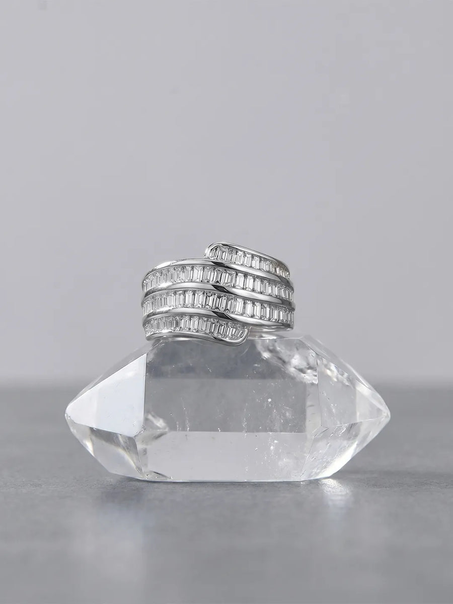 Peora Baguette Layered CZ Statement Ring - Silver