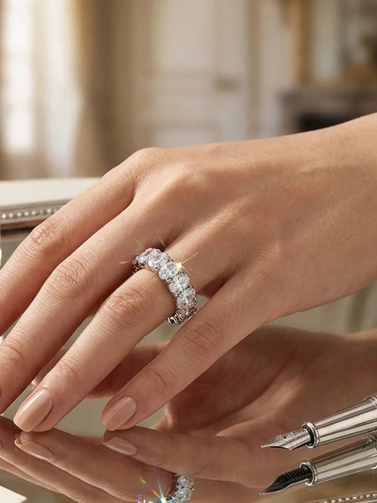 Peora Oval Cut Sparkle Eternity Ring - Silver