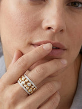 Peora Two Tone Bezel CZ Statement Ring - Silver