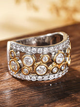 Peora Two Tone Bezel CZ Statement Ring - Silver