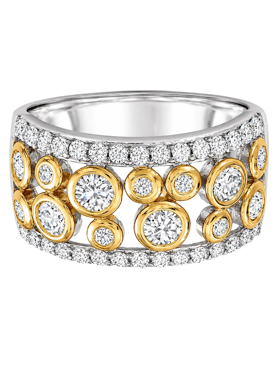 Peora Two Tone Bezel CZ Statement Ring - Silver