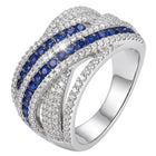 Peora Blue CZ Crossover Statement Ring - Silver