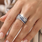 Peora Blue CZ Crossover Statement Ring - Silver