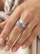 Peora Blue CZ Crossover Statement Ring - Silver