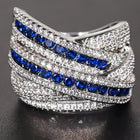 Peora Blue CZ Crossover Statement Ring - Silver