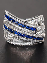Peora Blue CZ Crossover Statement Ring - Silver
