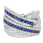 Peora Blue CZ Crossover Statement Ring - Silver