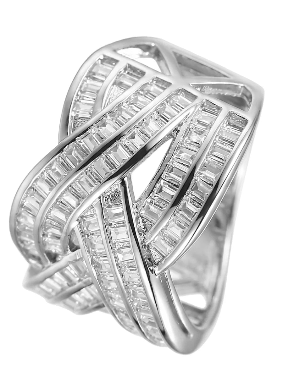 Peora Sparkle Criss Cross CZ Ring - Silver