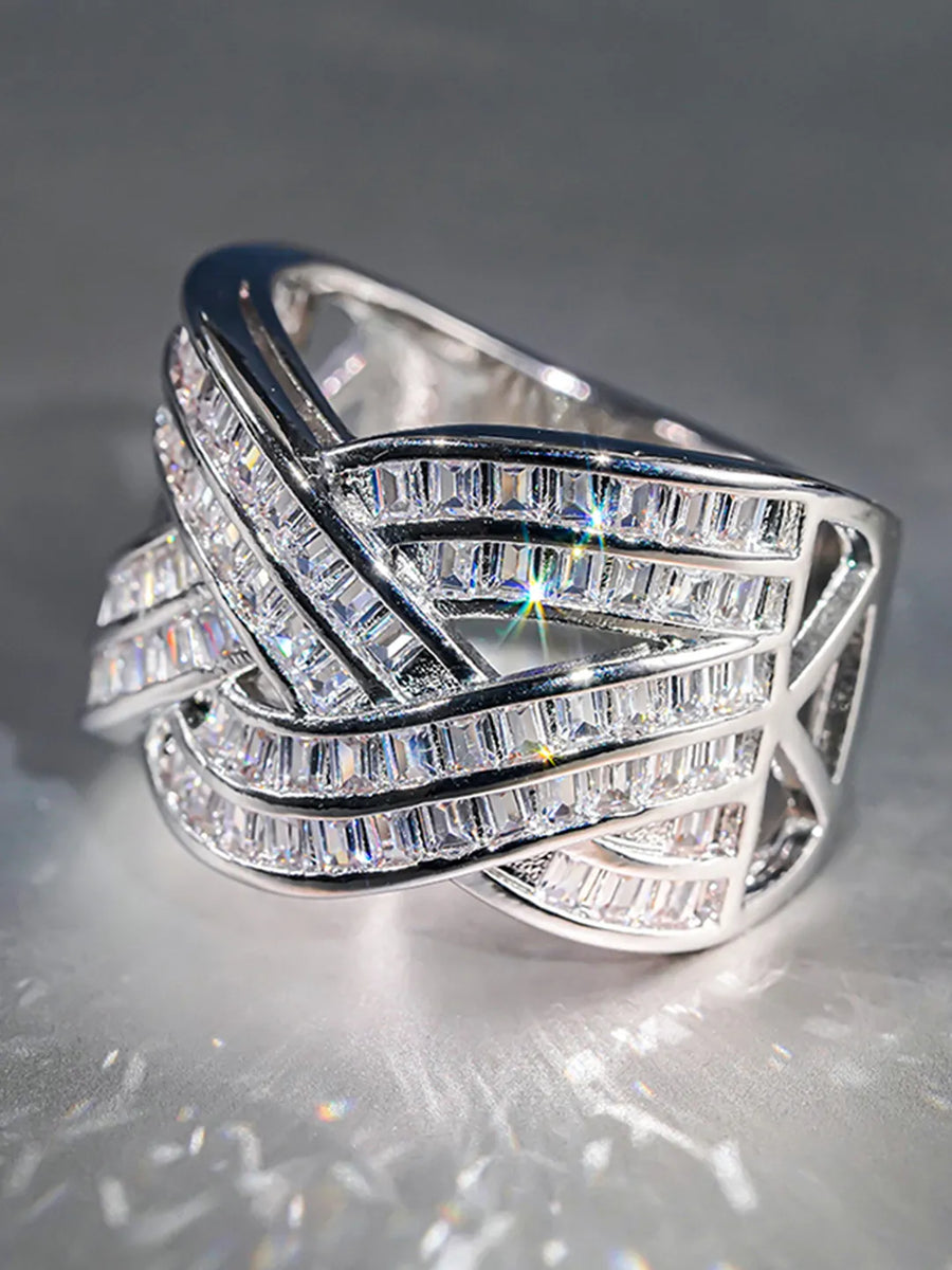 Peora Sparkle Criss Cross CZ Ring - Silver