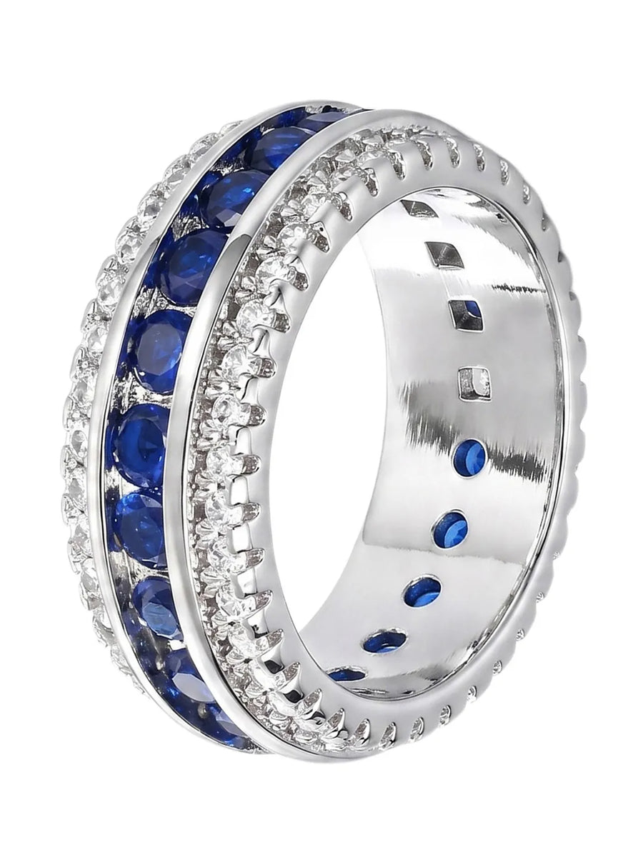 Peora Sapphire Blue CZ Eternity Band Ring - Silver