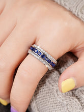 Peora Sapphire Blue CZ Eternity Band Ring - Silver