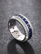 Peora Sapphire Blue CZ Eternity Band Ring - Silver