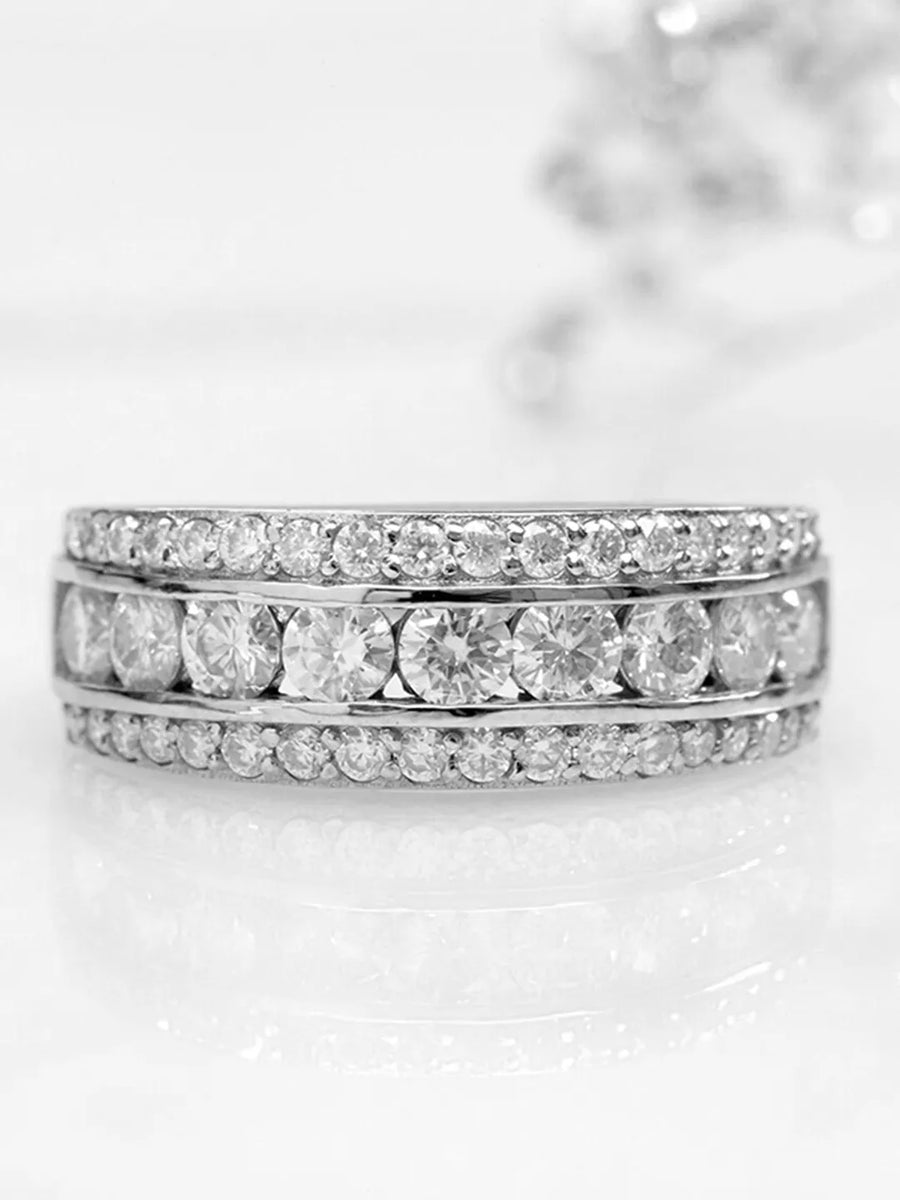 Peora Glam Triple Row CZ Statement Ring - Silver