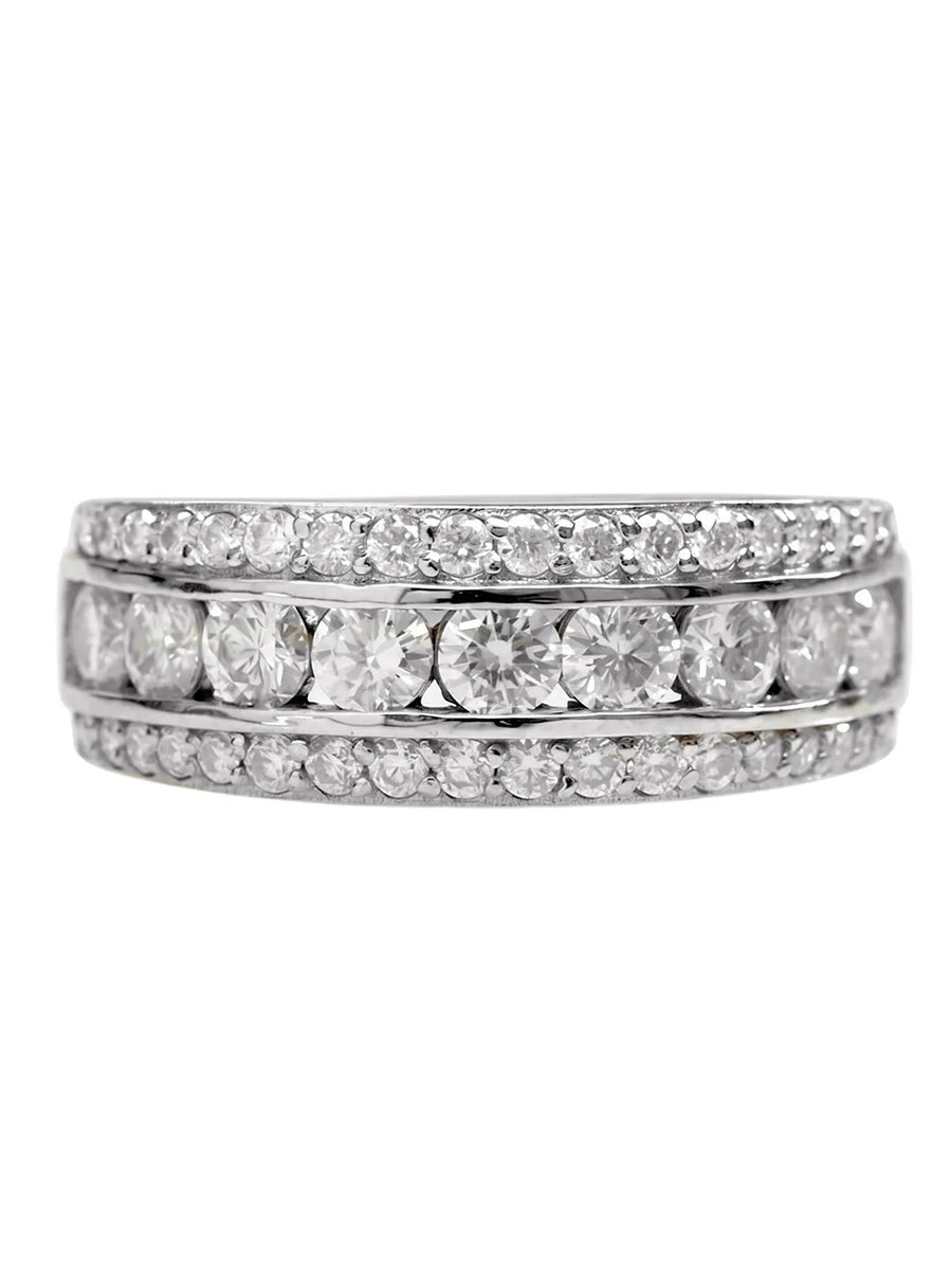Peora Glam Triple Row CZ Statement Ring - Silver