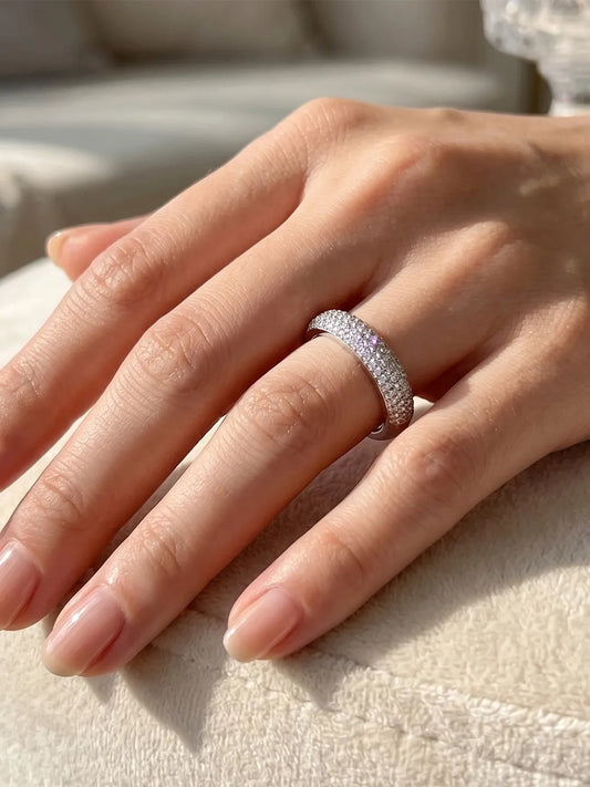 Peora Classic Pave CZ Band Ring - Silver