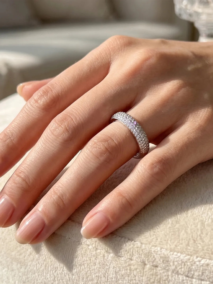 Peora Classic Pave CZ Band Ring - Silver