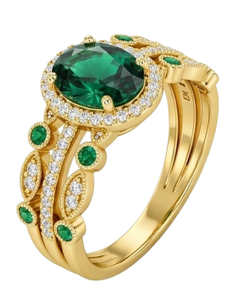 Peora Green Oval Cocktail Stackable Ring - Gold