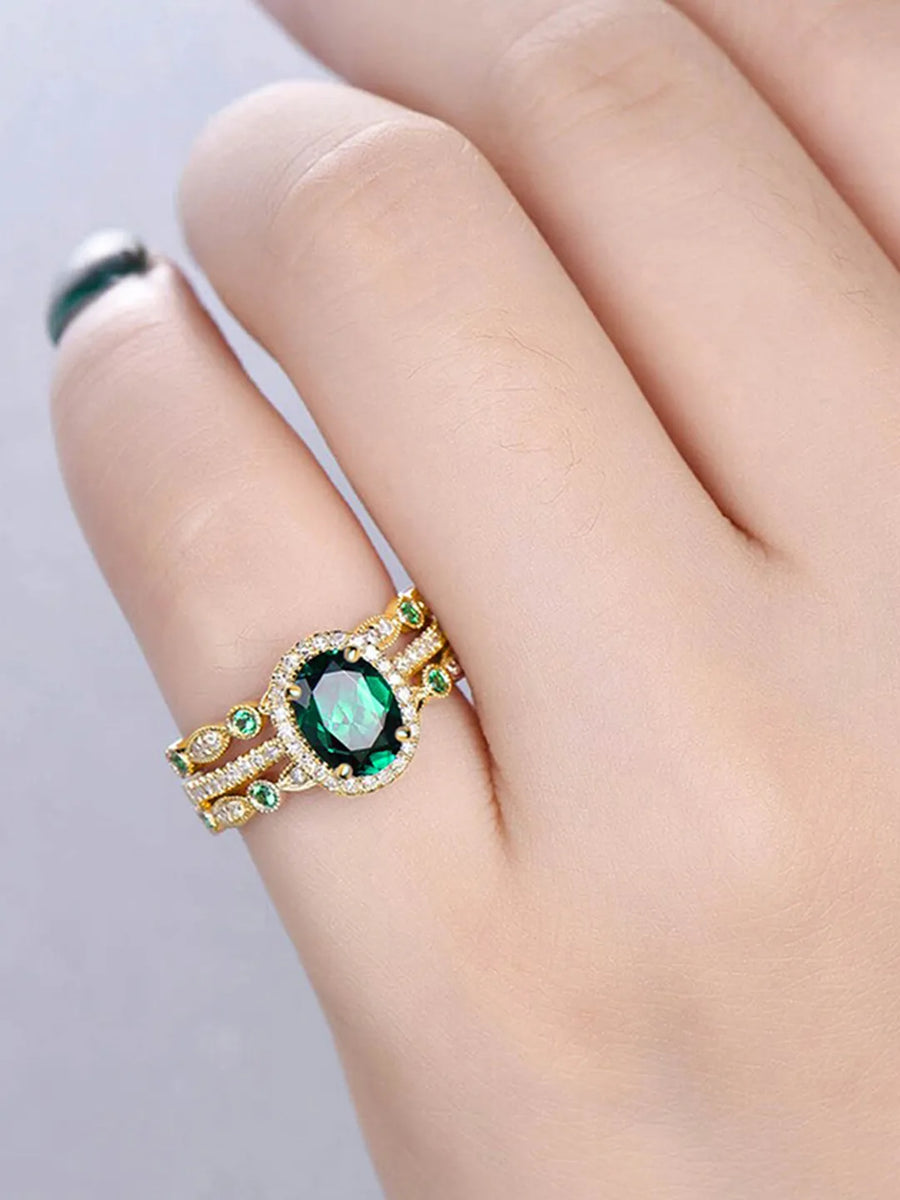 Peora Green Oval Cocktail Stackable Ring - Gold