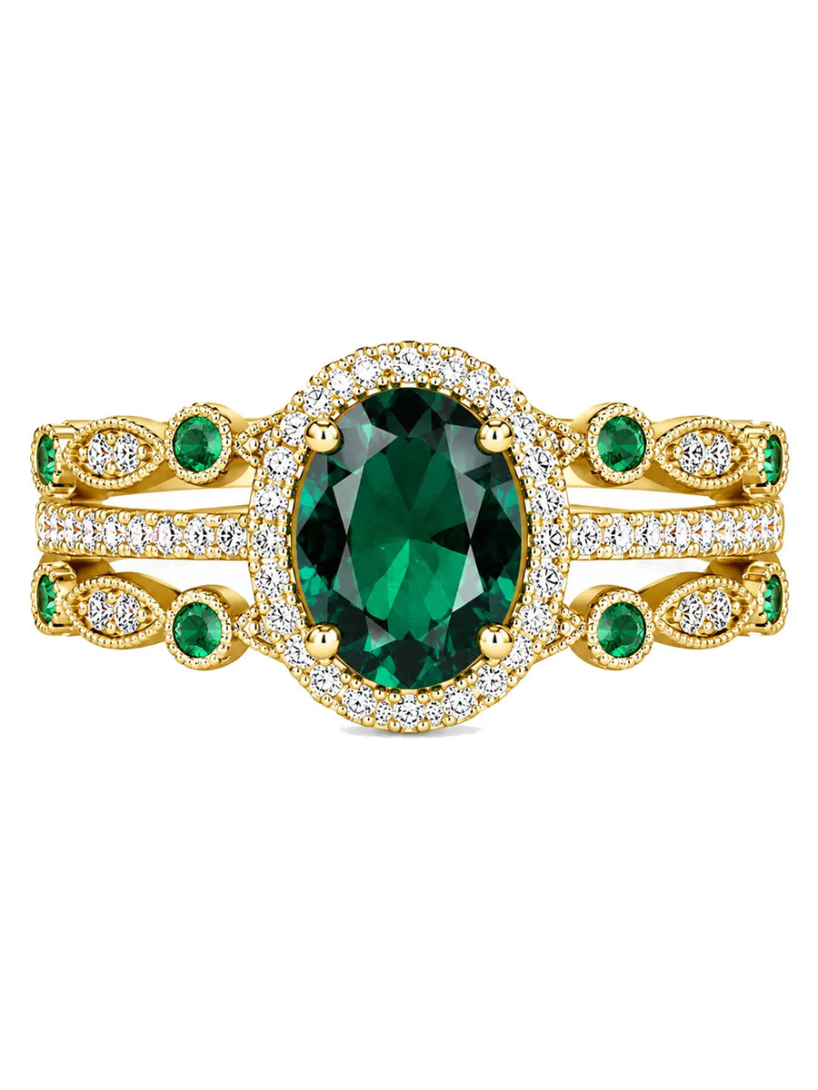 Peora Green Oval Cocktail Stackable Ring - Gold