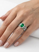 Peora Green Oval Cocktail Stackable Ring - Silver