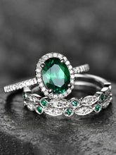 Peora Green Oval Cocktail Stackable Ring - Silver