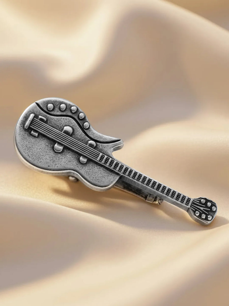 Peora Musician Guitar Silver Tie Pin
