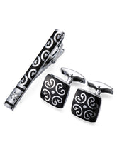 Polished Perfection Black Silver Tie Pin Cufflinks