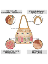 Peach potli bag named Ethnic Embroidered Potli Purse, featuring artificial beads detailing and soft fabric texture | Peora
