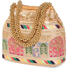 Peach potli bag named Ethnic Embroidered Potli Purse, featuring artificial beads detailing and soft fabric texture | Peora
