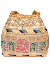 Peach potli bag named Ethnic Embroidered Potli Purse, featuring artificial beads detailing and soft fabric texture | Peora
