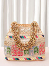 Peach potli bag named Ethnic Embroidered Potli Purse, featuring artificial beads detailing and soft fabric texture | Peora
