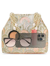 Peach potli bag named Sequin Wave Embellished Potli Bag, featuring artificial beads detailing and soft fabric texture | Peora
