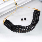 Classic Pearl Beaded Choker & Earrings - Black