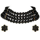 Classic Pearl Beaded Choker & Earrings - Black