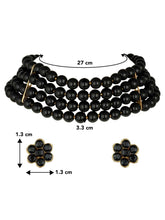 Classic Pearl Beaded Choker & Earrings - Black
