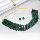 Classic Pearl Beaded Choker & Earrings - Green