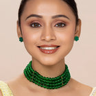 Classic Pearl Beaded Choker & Earrings - Green