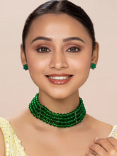 Classic Pearl Beaded Choker & Earrings - Green