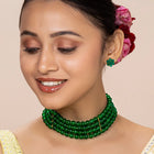 Classic Pearl Beaded Choker & Earrings - Green