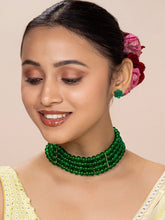 Classic Pearl Beaded Choker & Earrings - Green