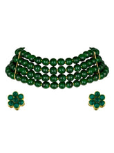 Classic Pearl Beaded Choker & Earrings - Green