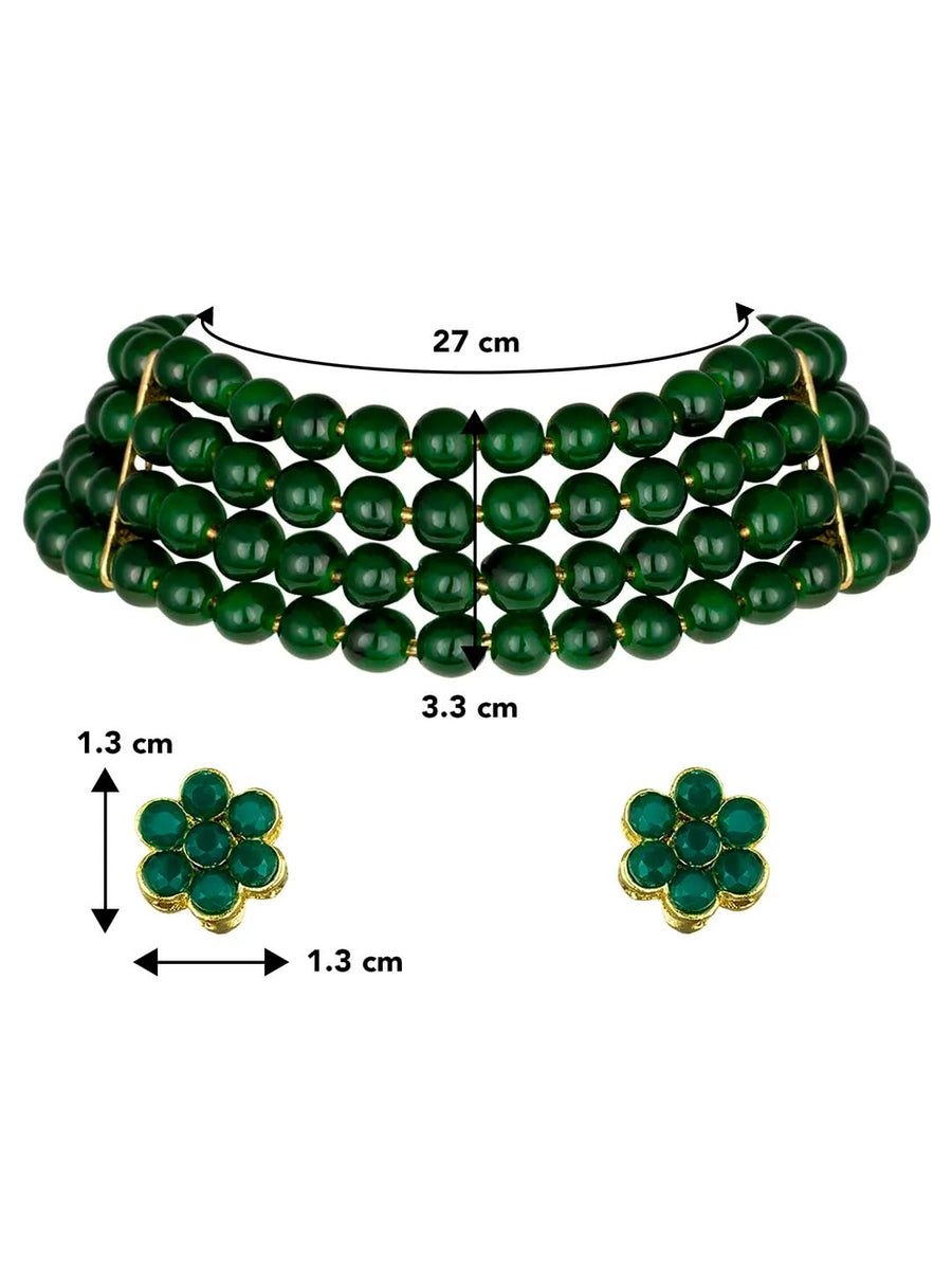 Classic Pearl Beaded Choker & Earrings - Green