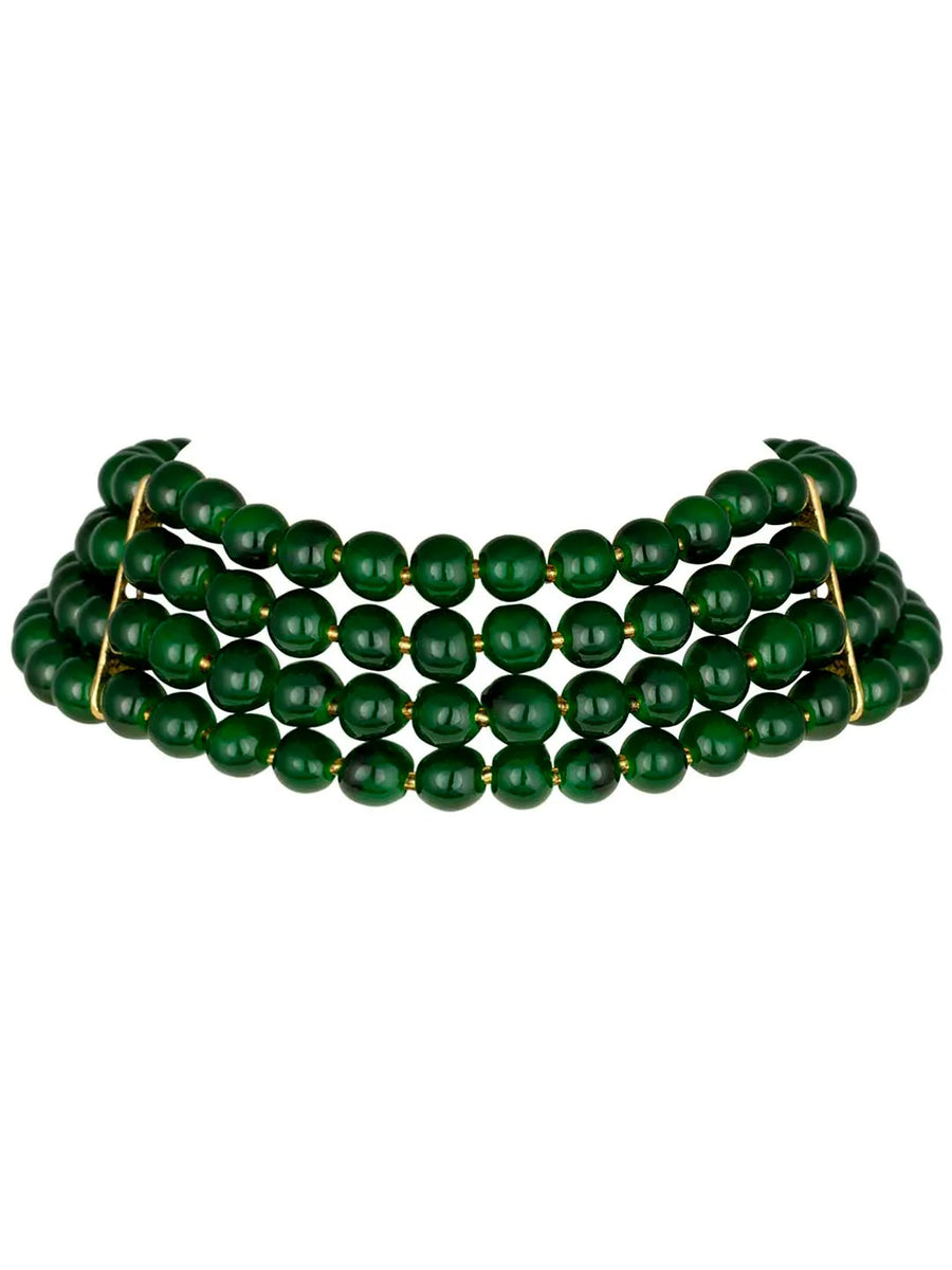 Classic Pearl Beaded Choker & Earrings - Green