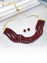Classic Pearl Beaded Choker & Earrings - Maroon