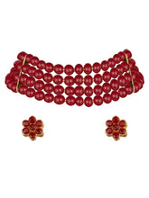 Classic Pearl Beaded Choker & Earrings - Maroon