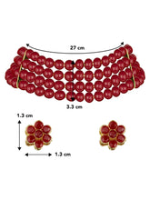 Classic Pearl Beaded Choker & Earrings - Maroon