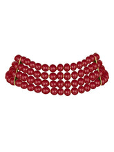 Classic Pearl Beaded Choker & Earrings - Maroon