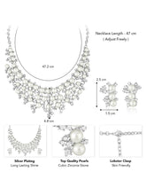 White necklace earrings set crafted from alloy, adorned with cubic zirconia & pearl for an elegant, timeless look | Peora
